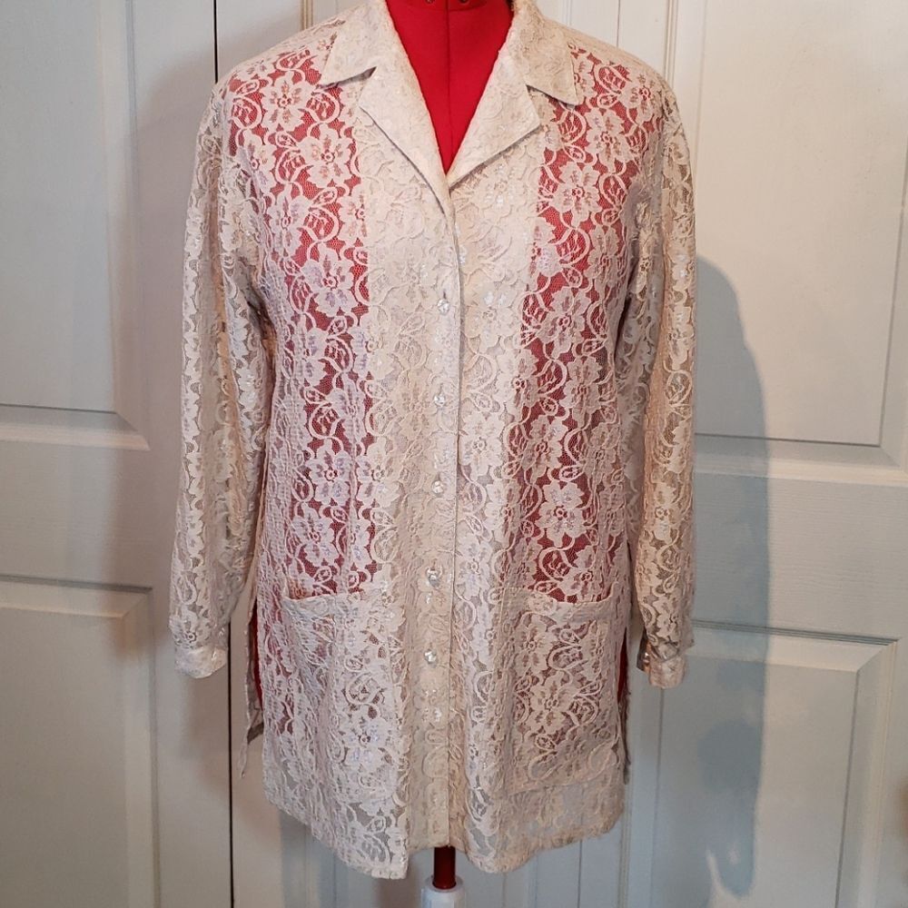 Beautiful Beige Floral Lacy Long Sleeve Top